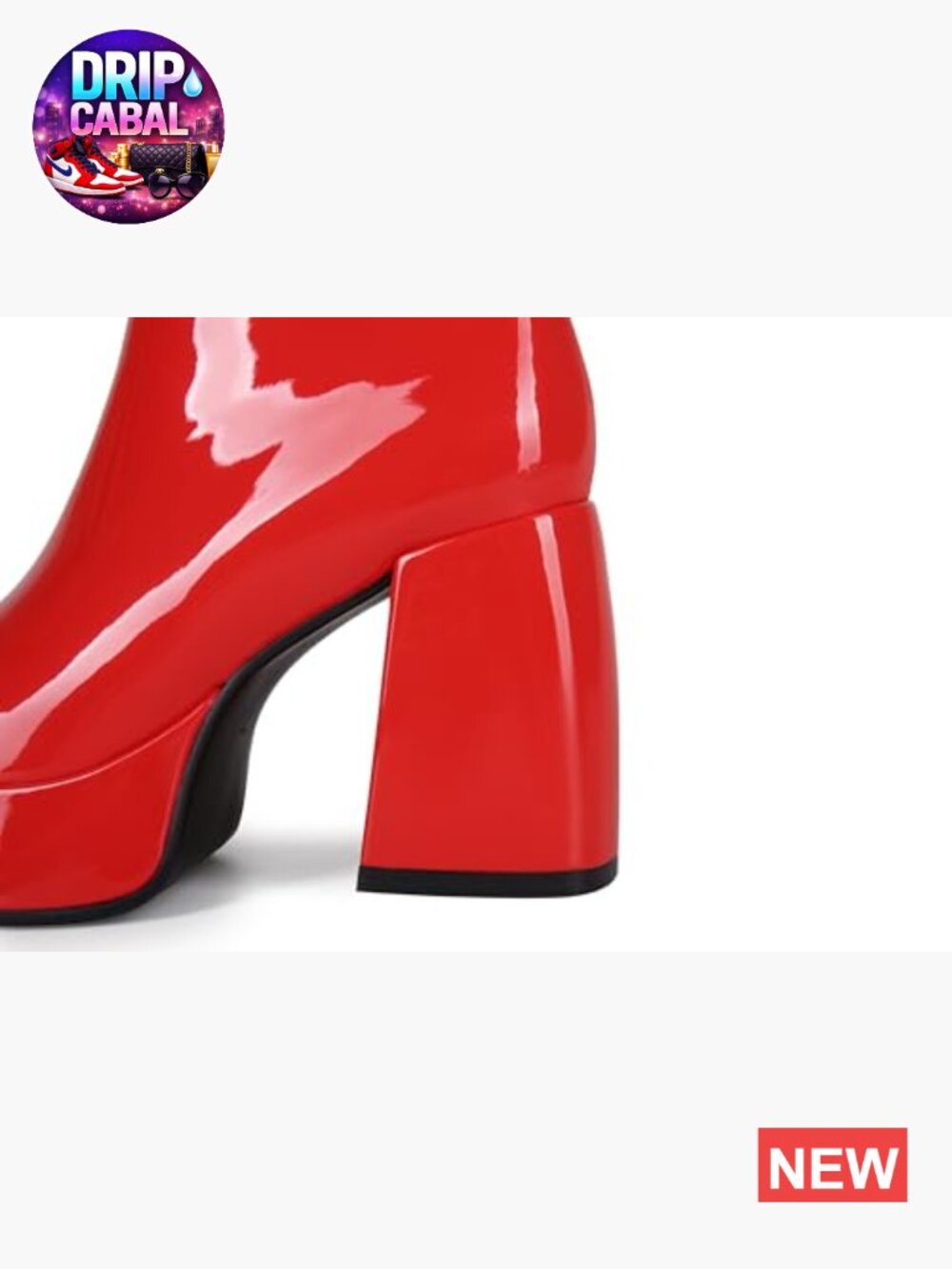 Patent Leather Platform Knee High Boots Chunky Heel Square Toe Go-Go - Picture 5 of 7